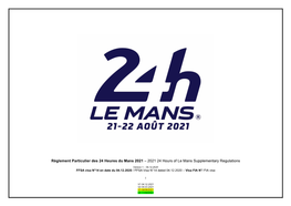 Règlement Particulier Des 24 Heures Du Mans 2021 – 2021 24 Hours of Le Mans Supplementary Regulations