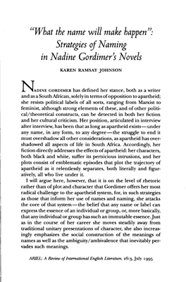 Strategies of Naming in Nadine Gordimer S Novels KAREN