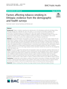 Factors Affecting Tobacco Smoking in Ethiopia: Evidence from the Demographic and Health Surveys Harminder Guliani*, Samuel Gamtessa and Monika Çule