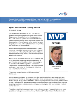 Sports MVP: Skadden's Jeffrey Mishkin by Benjamin Horney