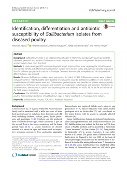 Identification, Differentiation and Antibiotic Susceptibility Of