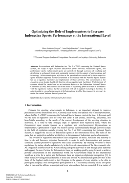 Optimizing the Role of Implementers to Increase Indonesian Sports Performance at the International Level