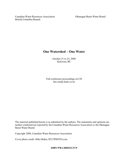 One Watershed – One Water