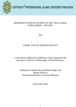 Representation of Women in the Malaysian Parliament, 1999-2007