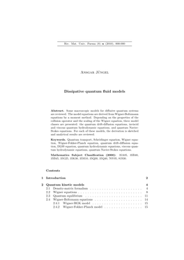 Ansgar Jüngel Dissipative Quantum Fluid Models