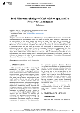 Seed Micromorphology of Orthosiphon Spp. and Its Relatives (Lamiaceae) Sudarmono