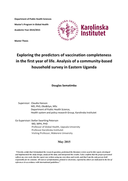 Exploring the Predictors of Vaccination Completeness in the First Year of Life