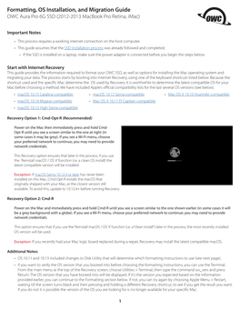 Formatting, OS Installation, and Migration Guide OWC Aura Pro 6G SSD (2012-2013 Macbook Pro Retina, Imac)