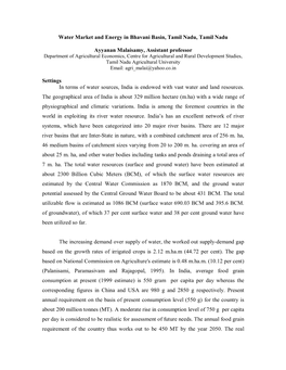 Water Market and Energy in Bhavani Basin, Tamil Nadu, Tamil Nadu