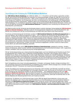 Auswirkungen Der Gründung Des VEB Kombinat Robotron Der VEB Rafena Werke Radeberg War 1958 Der VVB R – F – T Rundfunk Und Fernsehen Zugeordnet Worden
