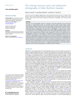 The Mining Resource Cycle and Settlement Demography in Malå