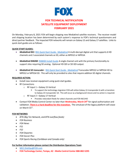 Fox Technical Notification Satellite Equipment Deployment February 2021