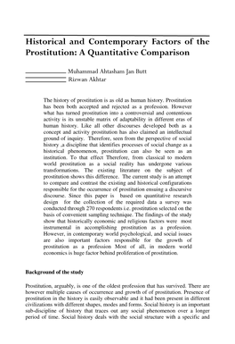 Historical and Contemporary Factors of the Prostitution: a Quantitative Comparison