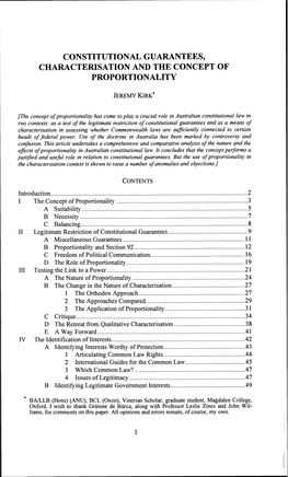 Constitutional Guarantees. Characterisation and the Concept of Proportionality