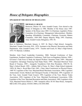 House of Delegates Biographies