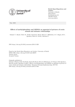 Effects of Methylphenidate and MDMA on Appraisal of Erotic Stimuli and Intimate Relationships