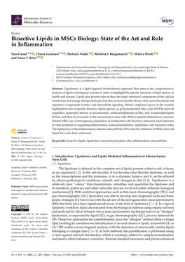 Bioactive Lipids in Mscs Biology: State of the Art and Role in Inﬂammation