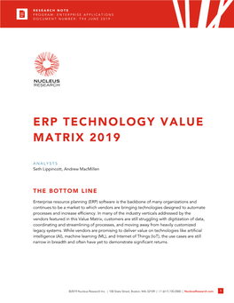 Erp Technology Value Matrix 2019