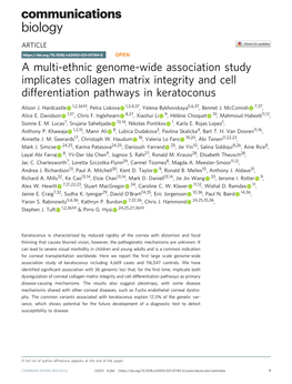 A Multi-Ethnic Genome-Wide Association Study Implicates Collagen Matrix Integrity and Cell Differentiation Pathways in Keratoconus ✉ Alison J