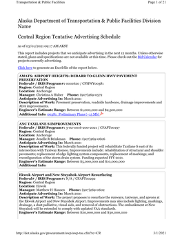 Central Region Tentative Advertising Schedule Alaska Department Of