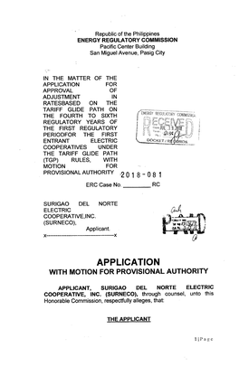 Application �For Approval � of Adjustment� in Ratesbased on the Tariff Glide Path on Energy Rlgw A