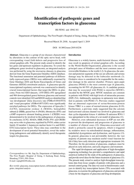 Identification of Pathogenic Genes and Transcription Factors in Glaucoma