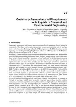 Quaternary Ammonium and Phosphonium Ionic Liquids in Chemical and Environmental Engineering