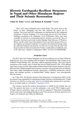 Historic Earthquake-Resilient Structures in Nepal and Other Himalayan Regions and Their Seismic Restoration