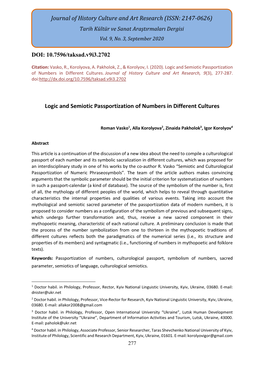 Logic and Semiotic Passportization of Numbers in Different Cultures Journal of History Culture and Art Research