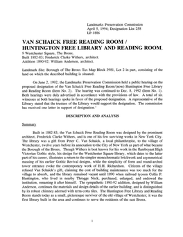 Van Schaick Free Reading Room/Huntington Free Library And