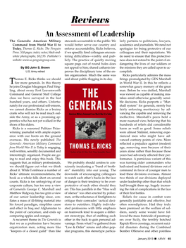 Reviews an Assessment of Leadership the Generals: American Military Stewards Accountable to the Public