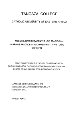 An Encounter Between the Lozi Traditional Marriage Practices and Christianity: a Pastoral Concern