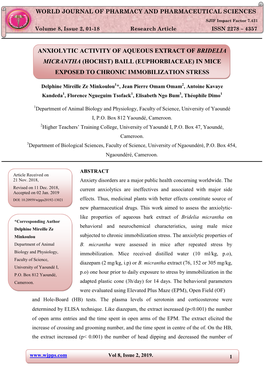 Anxiolytic Activity of Aqueous Extract of Bridelia Micrantha (Hochst) Baill (Euphorbiaceae) in Mice