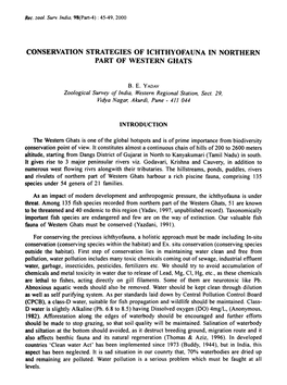 Conservation Strategies of Ichthyofauna in Northern Part of Western Ghats