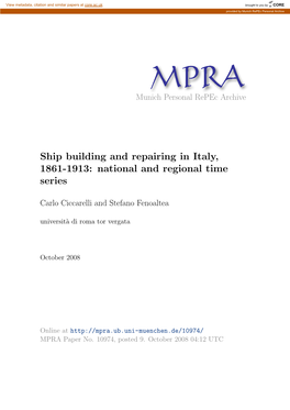 Ship Building and Repairing in Italy, 1861-1913: National and Regional Time Series