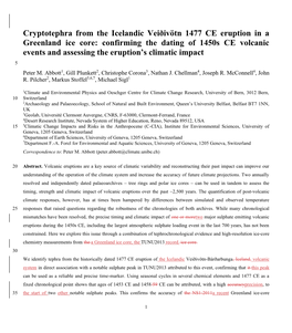 Cryptotephra from the Icelandic Veiðivötn 1477 CE Eruption in A