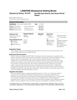 LANDFIRE Biophysical Setting Model