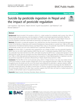 Suicide by Pesticide Ingestion in Nepal and the Impact of Pesticide Regulation