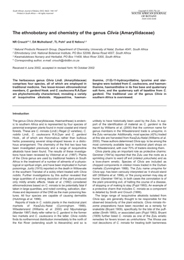 The Ethnobotany and Chemistry of the Genus Clivia (Amaryllidaceae)