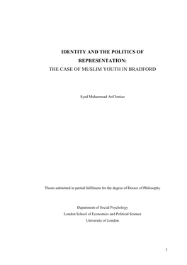 Identity and the Politics of Representation: the Case of Muslim Youth in Bradford