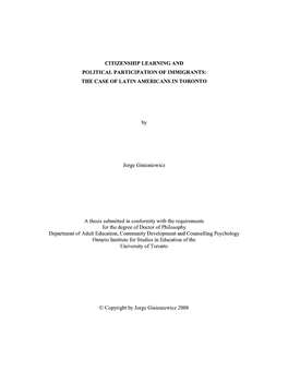 Citizenship Learning and Political Participation of Immigrants: the Case of Latin Americans in Toronto