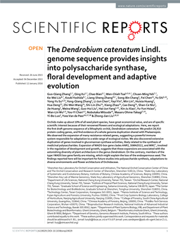 The Dendrobium Catenatum Lindl. Genome Sequence Provides