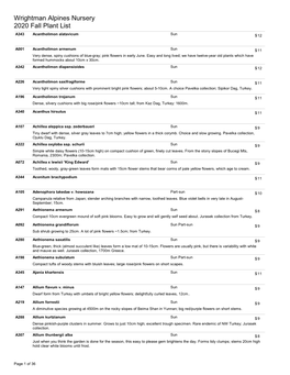 Wrightman Alpines Nursery 2020 Fall Plant List