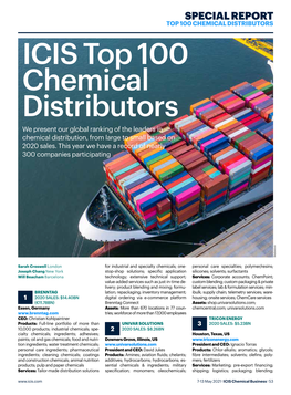 ICIS Top 100 Chemical Distributors We Present Our Global Ranking of the Leaders in Chemical Distribution, from Large to Small Based on 2020 Sales