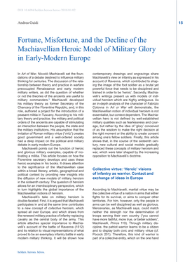 Fortune, Misfortune, and the Decline of the Machiavellian Heroic Model of Military Glory in Early-Modern Europe