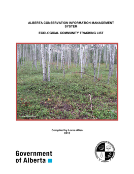 Alberta Conservation Information Management System Ecological Community Tracking List
