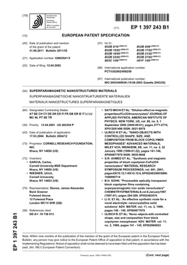 Superparamagnetic Nanostructured Materials Superparamagnetische Nanostrukturierte Materialien Materiaux Nanostructures Superparamagnetiques