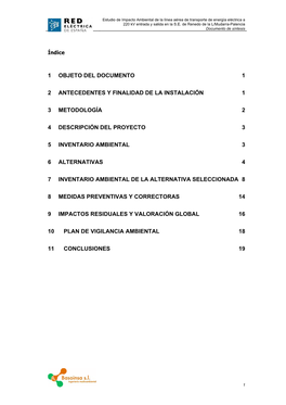 1 Objeto Del Documento 1 2 Antecedentes Y Finalidad De La Instalación 1 3 Metodología 2 4 Descripción Del Proyecto 3 5 Invent