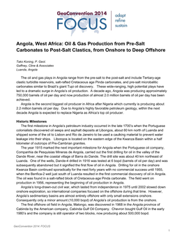 Angola, West Africa: Oil & Gas Production from Pre-Salt