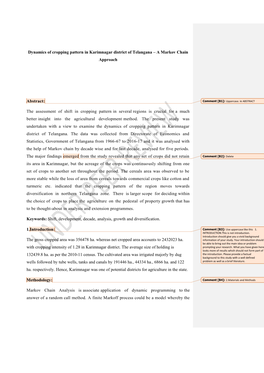 Dynamics of Cropping Pattern in Karimnagar District of Telangana – a Markov Chain Approach